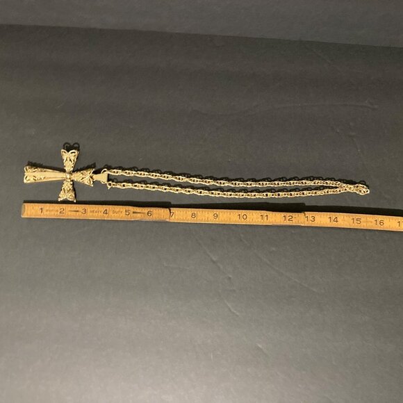 Large Gold-Tone Ornate Cross Pendant Necklace - Picture 4 of 4